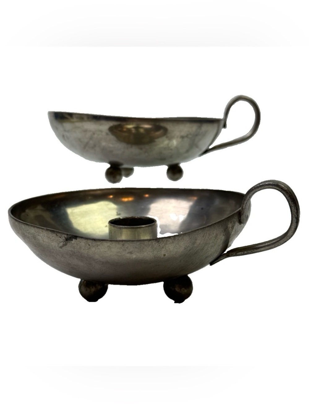 VTG Pair Riverwood Crafts Sylvia-Crest Metal Candleholders 5” Footed Pan Candles